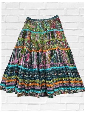 TravelSmith Lg Petite Fiesta Tiered Boho Hippie Peasant Crinkle Maxi Skirt